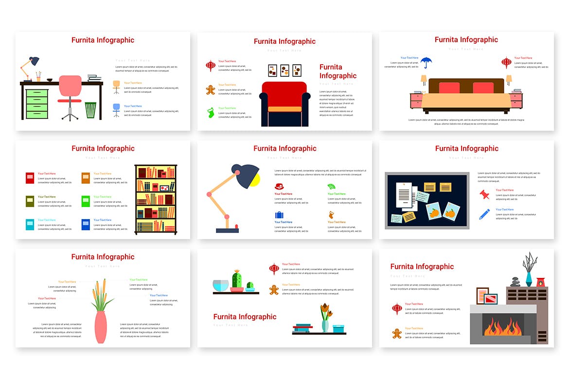家具元素信息图表PPT幻灯片模板 Furnita Infographic – Powerpoint Template 幻灯图表 sucaiwan.com