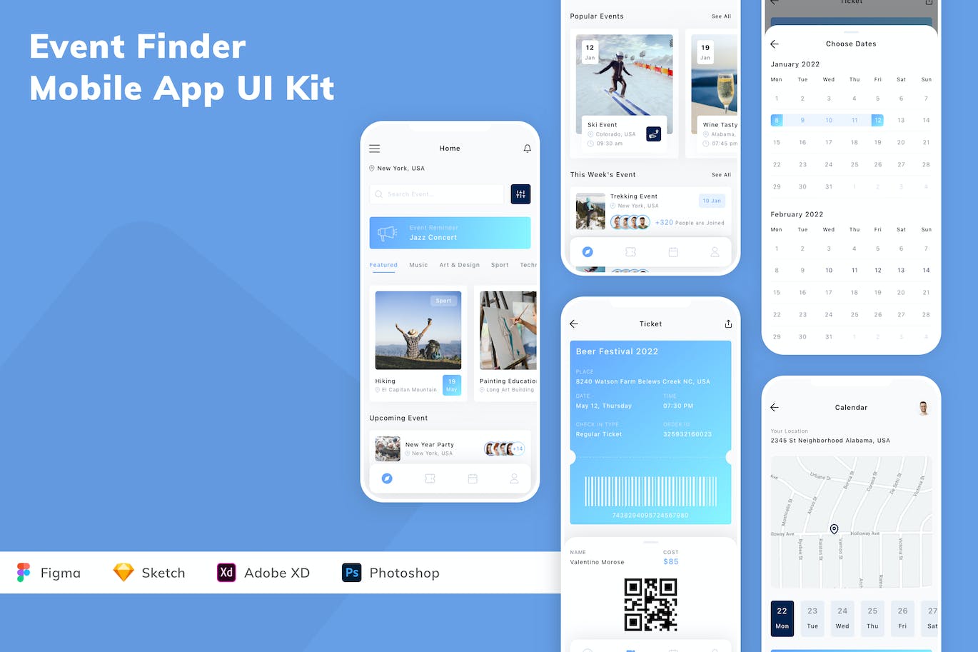 事件活动查找App应用程序UI设计模板套件 Event Finder Mobile App UI Kit APP UI sucaiwan.com