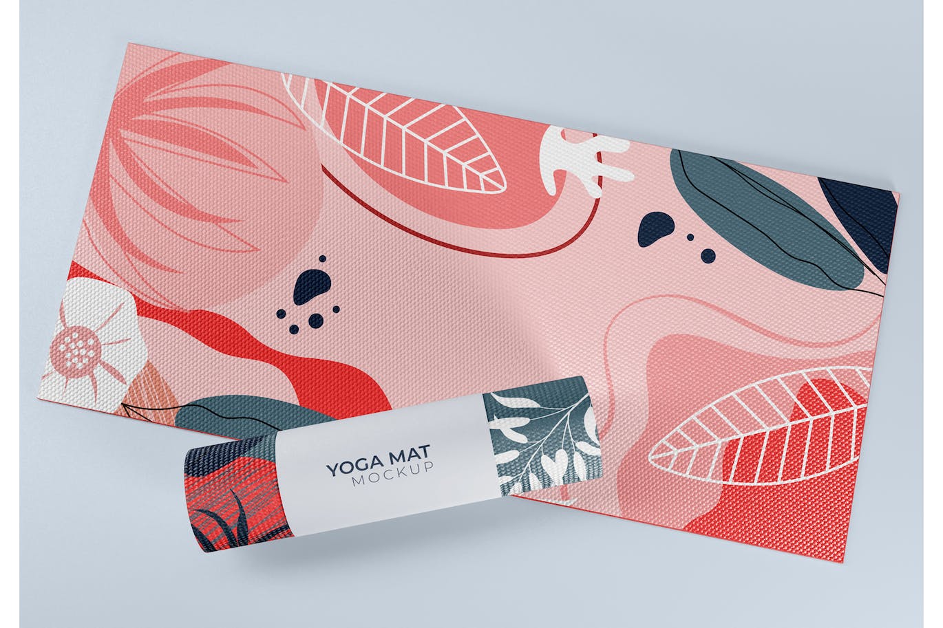 展开和卷状瑜伽垫品牌图案设计样机 Open and Rolled Yoga Mats Mockup 样机素材 sucaiwan.com