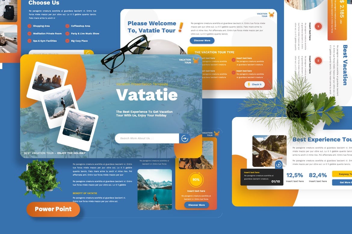 度假假期PPT幻灯片模板素材 Vatatie – Vacation Powerpoint Template 幻灯图表 sucaiwan.com