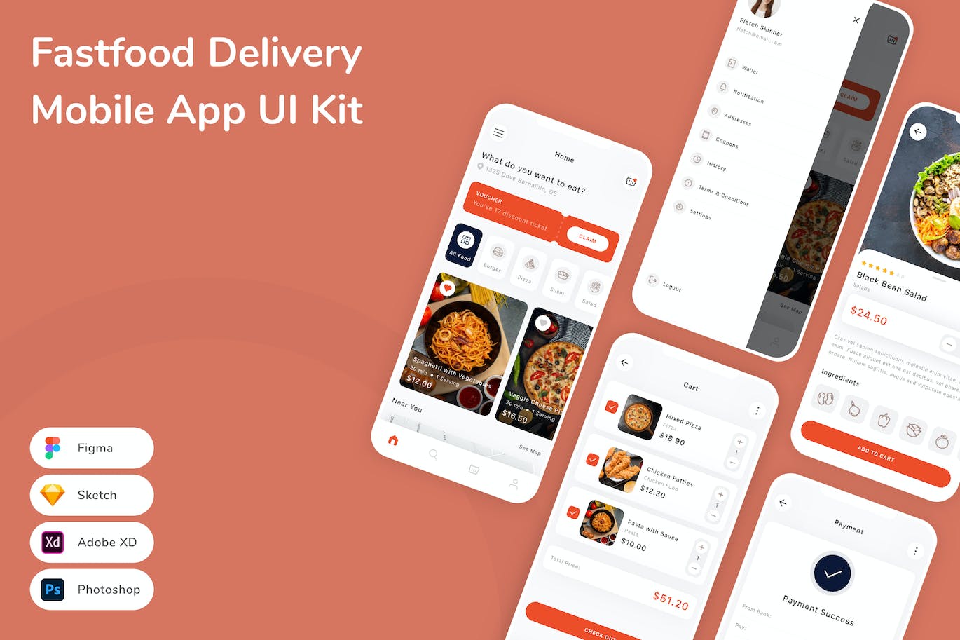 快餐配送应用程序App界面设计UI套件 Fastfood Delivery Mobile App UI Kit APP UI sucaiwan.com