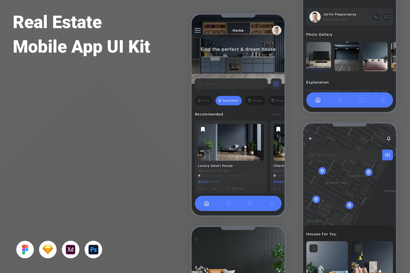 地产业务App应用程序UI设计模板套件 Real Estate Mobile App UI Kit APP UI sucaiwan.com
