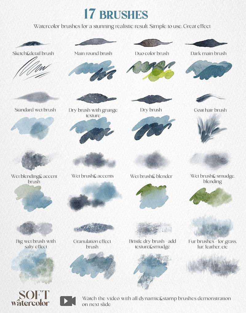 柔和的水彩插画Procreate笔刷 笔刷资源 sucaiwan.com