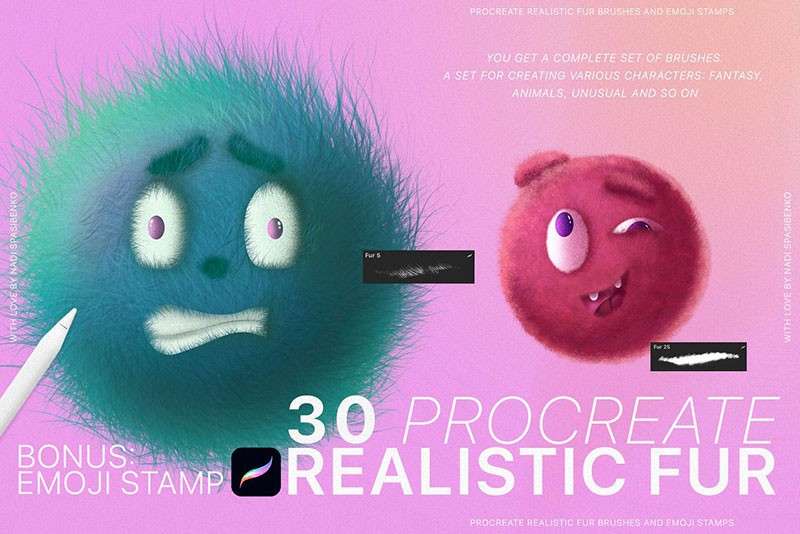 毛茸表情包Procreate笔刷 笔刷资源 sucaiwan.com