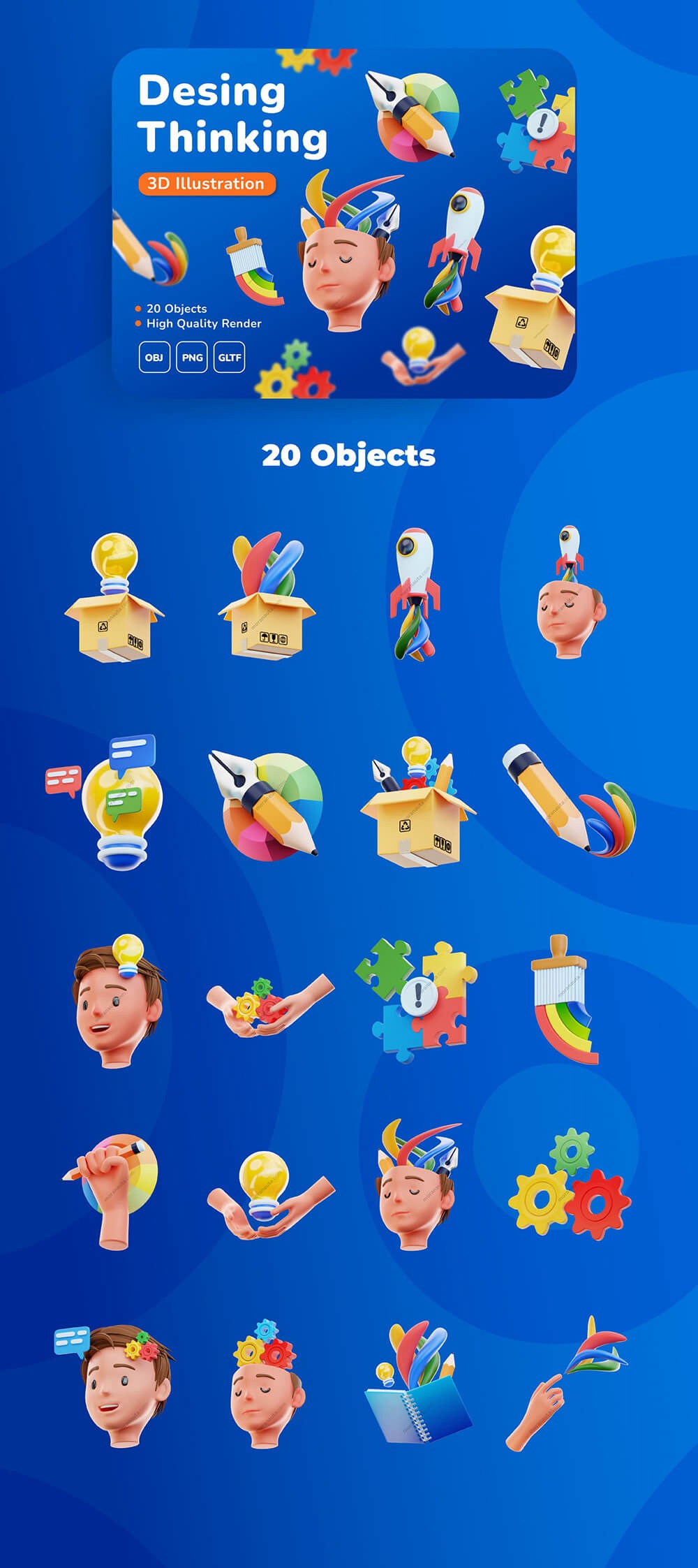 20个3D设计思维图标集 图标素材 sucaiwan.com