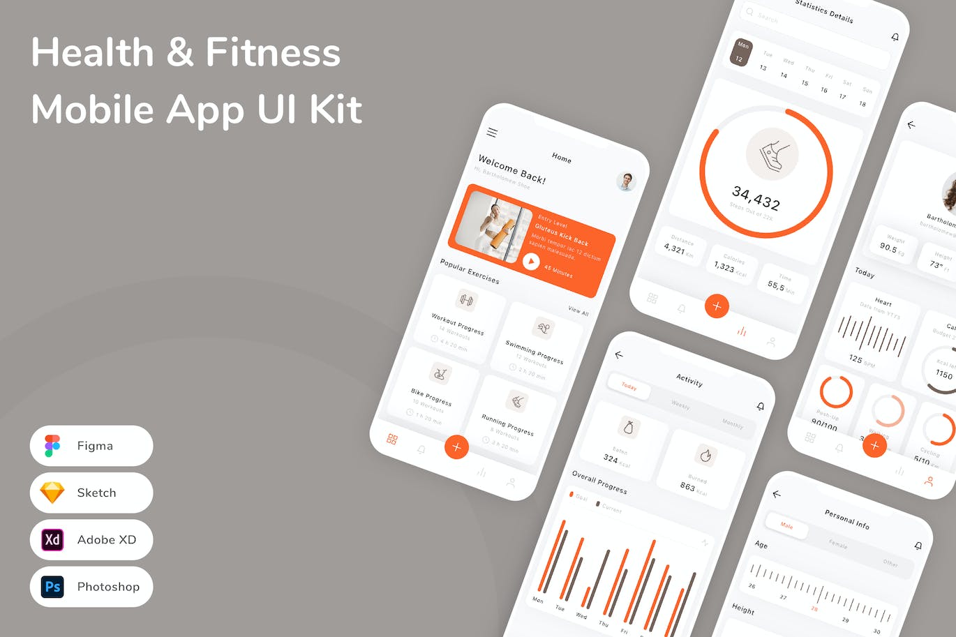 健康与健身应用程序App界面设计UI套件 Health & Fitness Mobile App UI Kit APP UI sucaiwan.com