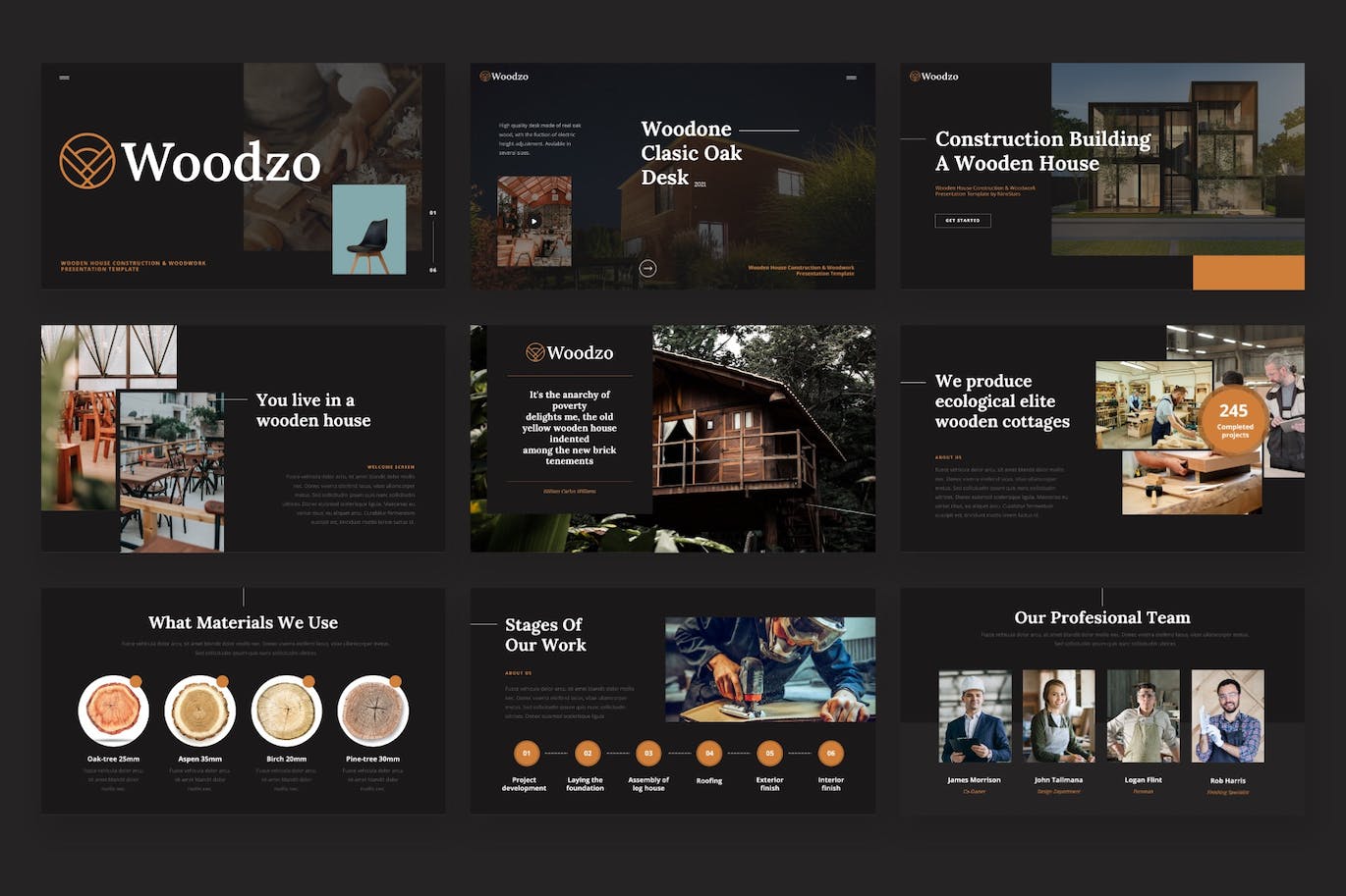 木屋房子建造PPT幻灯片模板下载 Woodzo – Wooden House Powerpoint Template 幻灯图表 sucaiwan.com