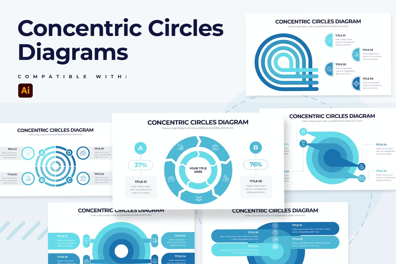 同心圆图信息图表设计AI矢量模板 Concentric Circles Diagram Illustrator Infographic 幻灯图表 sucaiwan.com