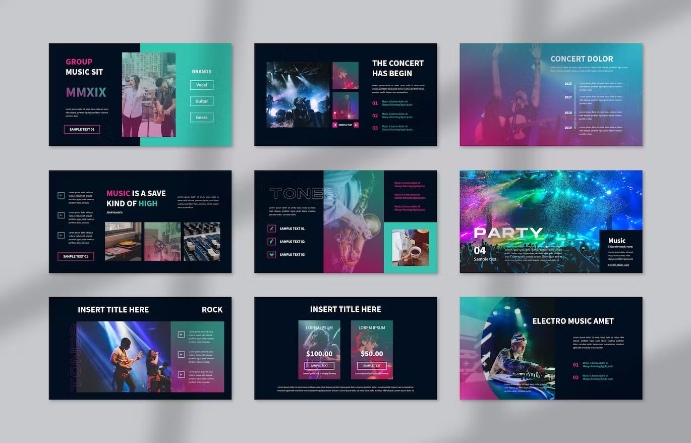 渐变主题音乐派对PPT幻灯片模板素材 Tones PowerPoint 幻灯图表 sucaiwan.com