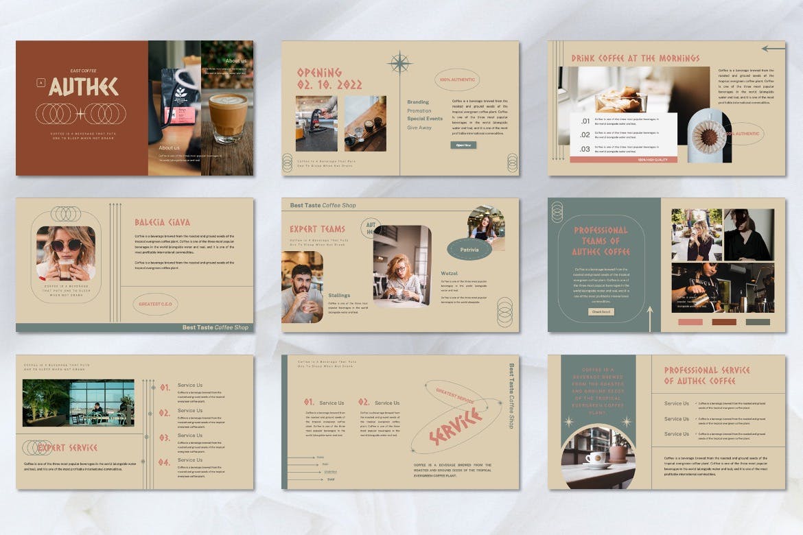 咖啡品牌PPT素材 Authec – Authentic Brands Powerpoint Template 幻灯图表 sucaiwan.com