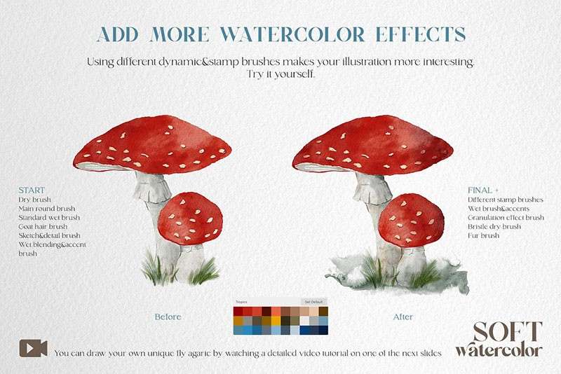 柔和的水彩插画Procreate笔刷 笔刷资源 sucaiwan.com