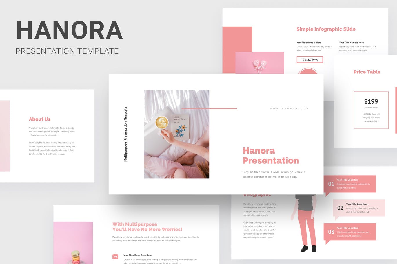 多用途粉色PPT设计模板 Hanora – Multipurposes Pink Powerpoint Template 幻灯图表 sucaiwan.com