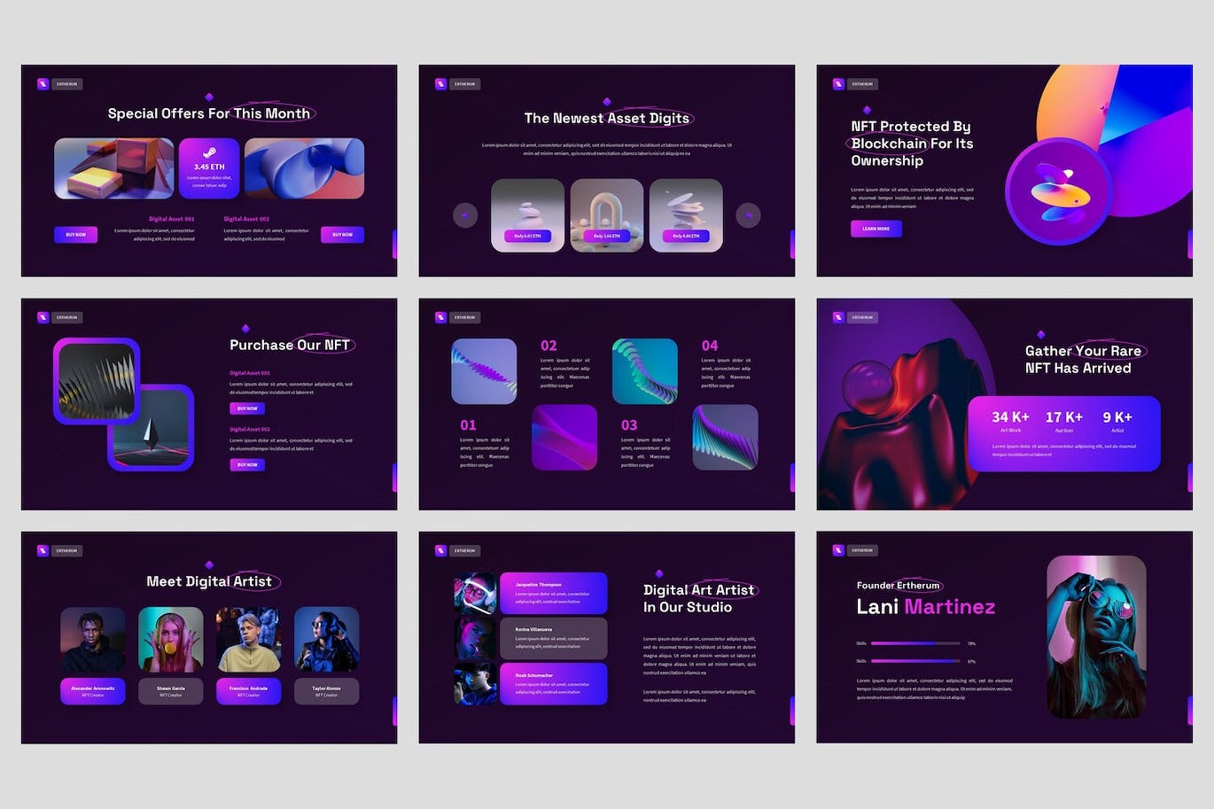 NFT数字创意市场PPT演示文稿 Ertherum – NFT Digital Powerpoint Template 幻灯图表 sucaiwan.com