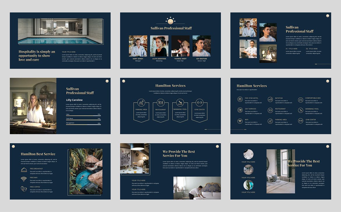 豪华酒店介绍Powerpoint幻灯片模板 Hamilton – Luxury Hotel Powerpoint Template 幻灯图表 sucaiwan.com