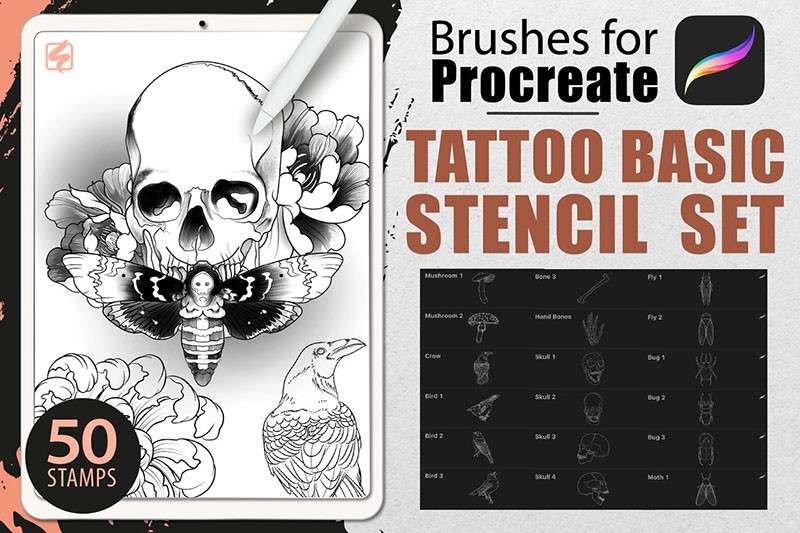 50个刺青纹身图案Procreate笔刷 笔刷资源 sucaiwan.com