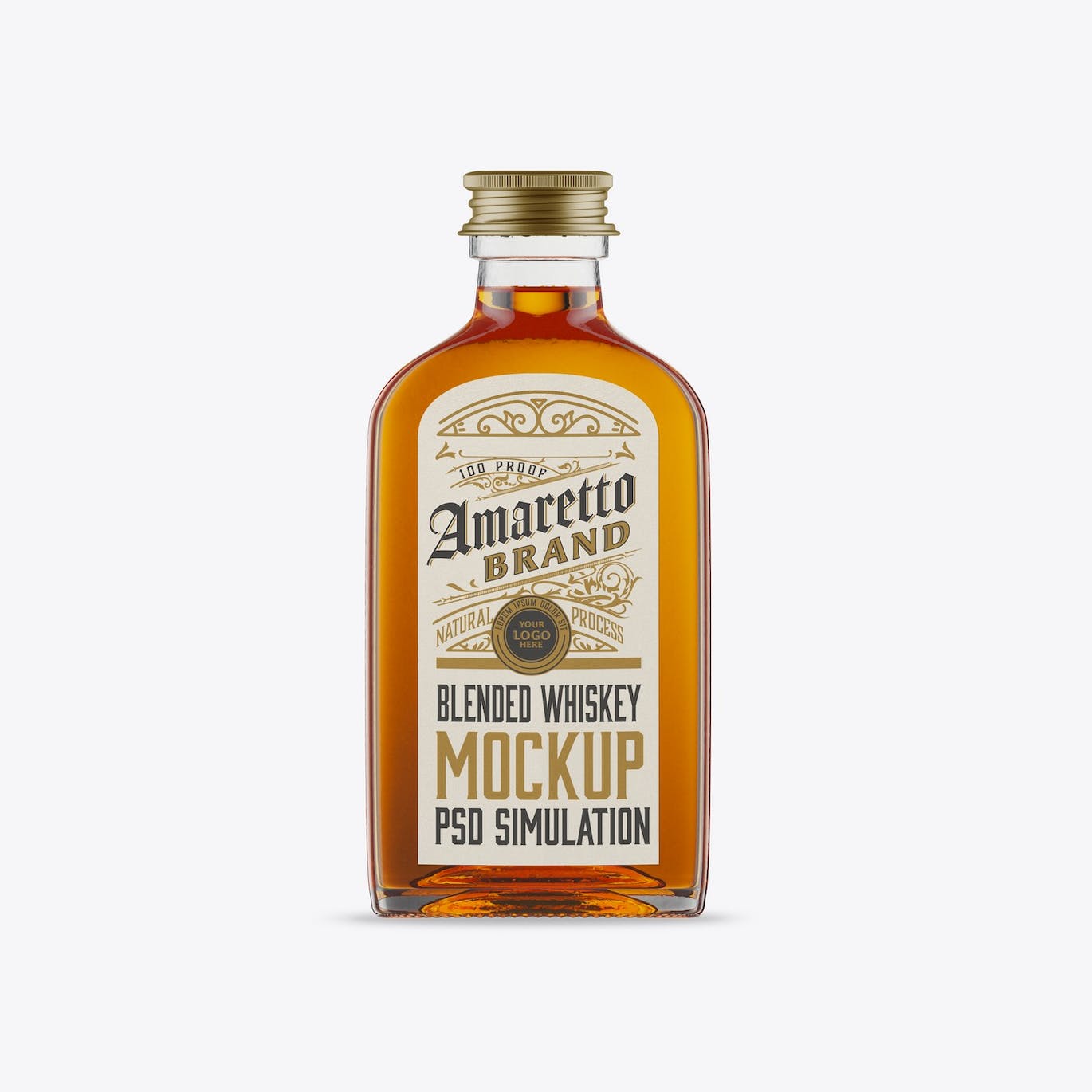 扁平威士忌玻璃瓶设计样机 Flat Whiskey Glass Bottle Mockup 样机素材 sucaiwan.com