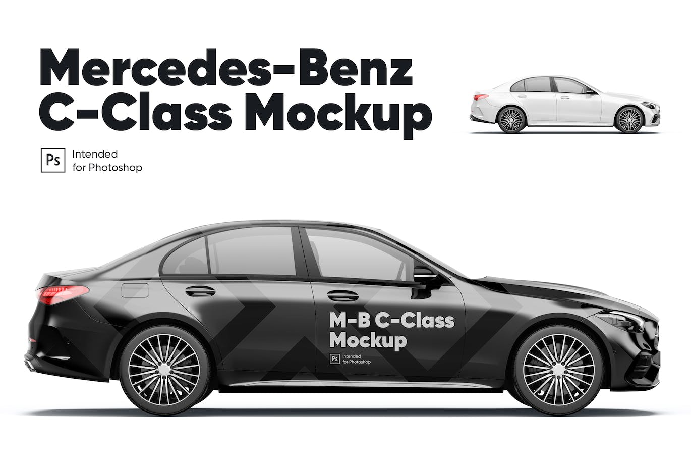 梅赛德斯奔驰C级轿车车身广告设计样机 Mercedes-Benz C-Class Mockup 样机素材 sucaiwan.com