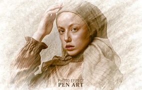 钢笔艺术照片特效PS图层样式 Pen Art Photo Effect