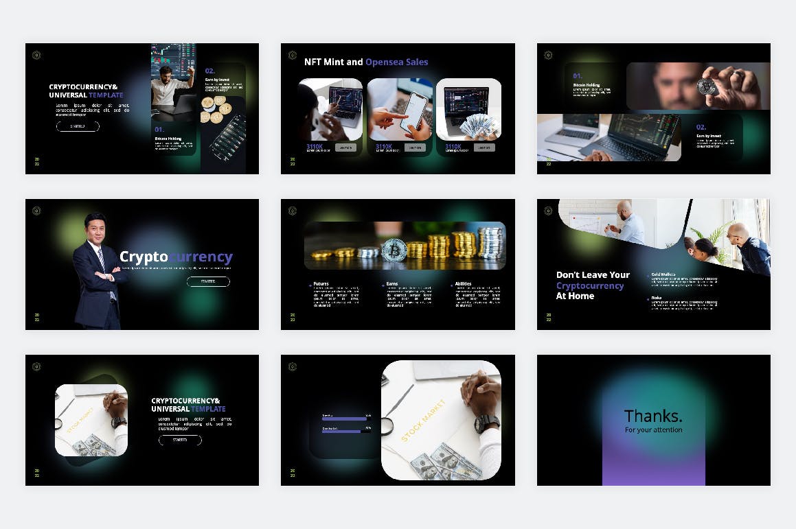 加密货币金融演示PPT模板 Cryptocurrency PowerPoint Template 幻灯图表 sucaiwan.com