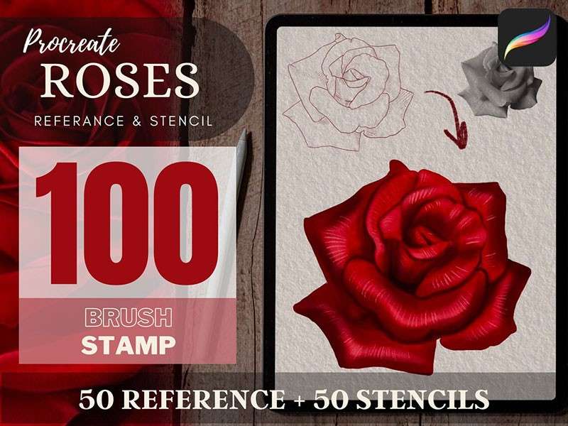 100个玫瑰花纹身图案Procreate笔刷 笔刷资源 sucaiwan.com