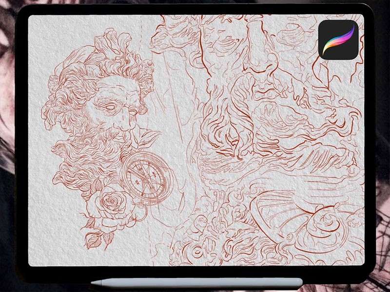希腊神话纹身图案Procreate笔刷 笔刷资源 sucaiwan.com