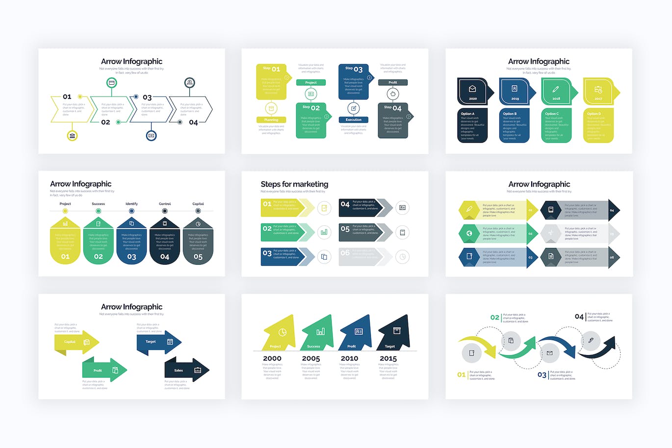 箭头工具信息图表设计AI矢量模板 Business Arrow Illustrator Infographics 幻灯图表 sucaiwan.com
