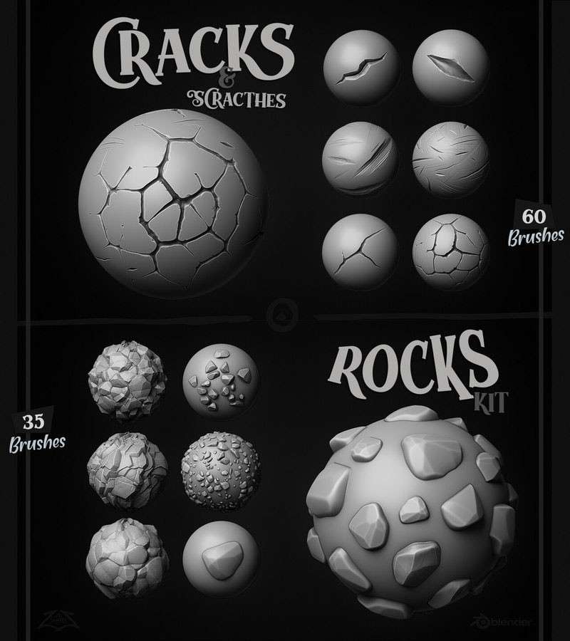 500+Blender建模雕刻笔刷 笔刷资源 sucaiwan.com