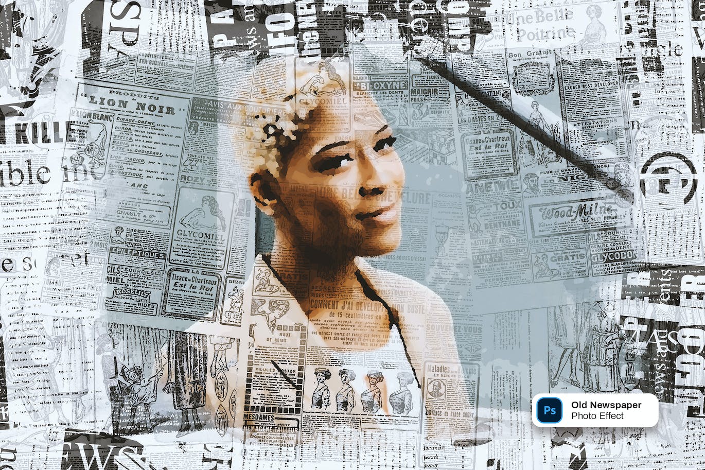 旧报纸照片效果ps图层样式 Old Newspaper Photo Effect 插件预设 sucaiwan.com