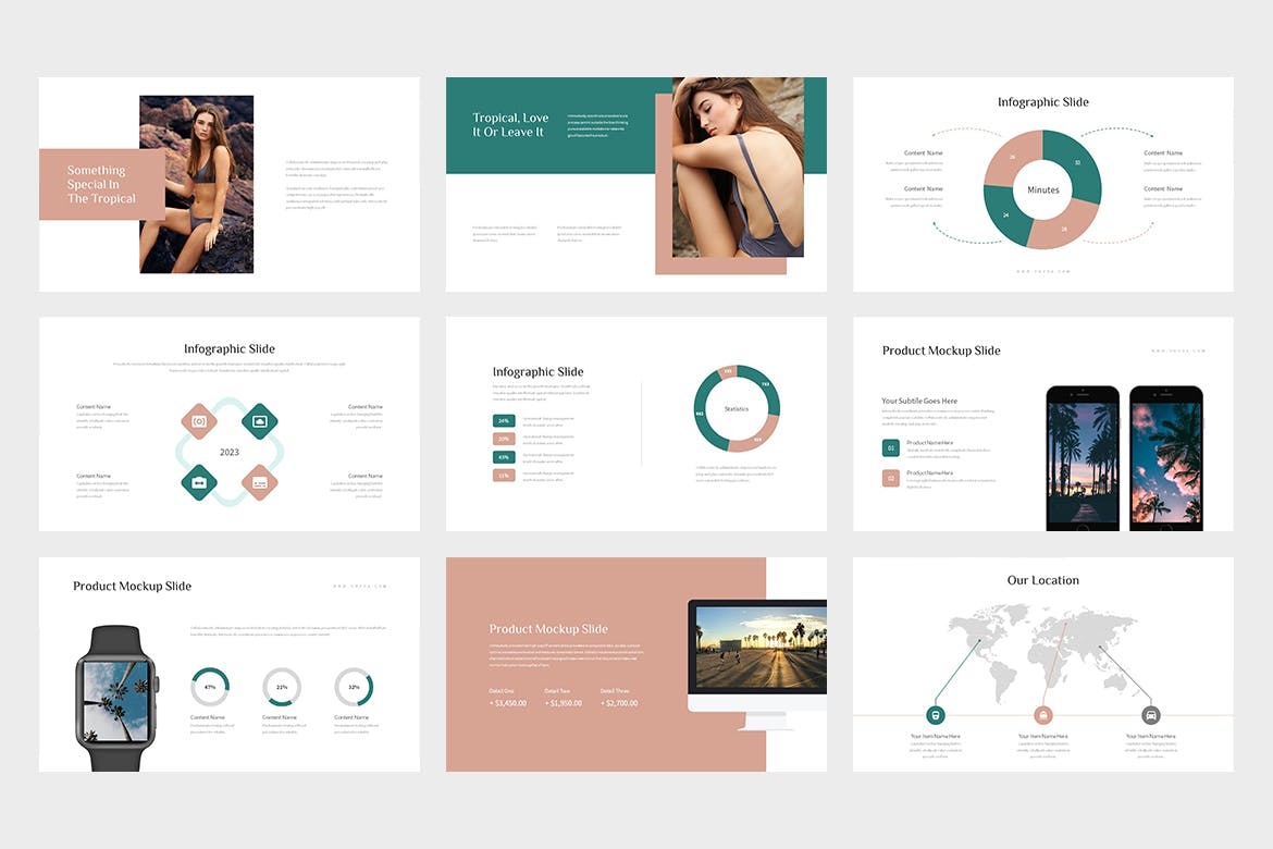 热带旅行Lookbook幻灯片演示PPT模板 Tuvoa : Tropical Lookbook Powerpoint Template 幻灯图表 sucaiwan.com
