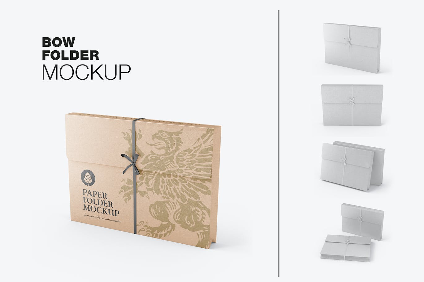 带绳的牛皮纸文件夹外观设计样机 Set Kraft Folders with Rope mockup 样机素材 sucaiwan.com