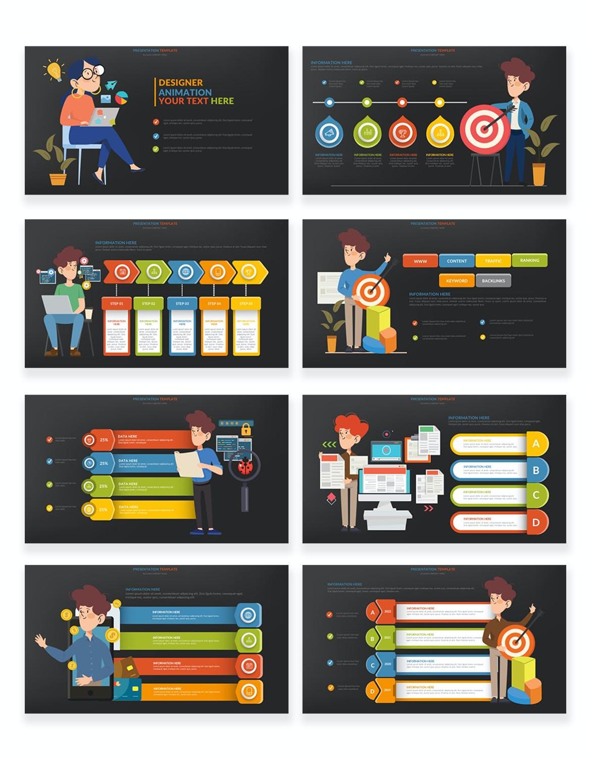 SEO动画图表PPT演示幻灯片模板 SEO Infographic Powerpoint Template 幻灯图表 sucaiwan.com