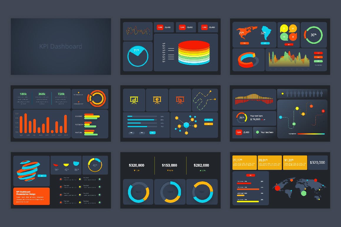 KPI仪表盘多用途PowerPoint演示模板 KPI Dashboard PowerPoint Template 幻灯图表 sucaiwan.com