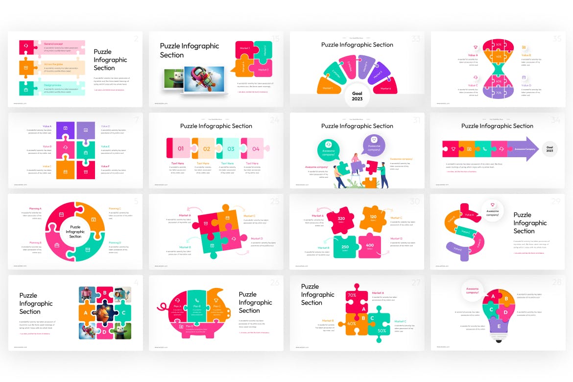拼图信息图表PPT幻灯片模板下载 Puzzle Infographic PowerPoint Template 幻灯图表 sucaiwan.com