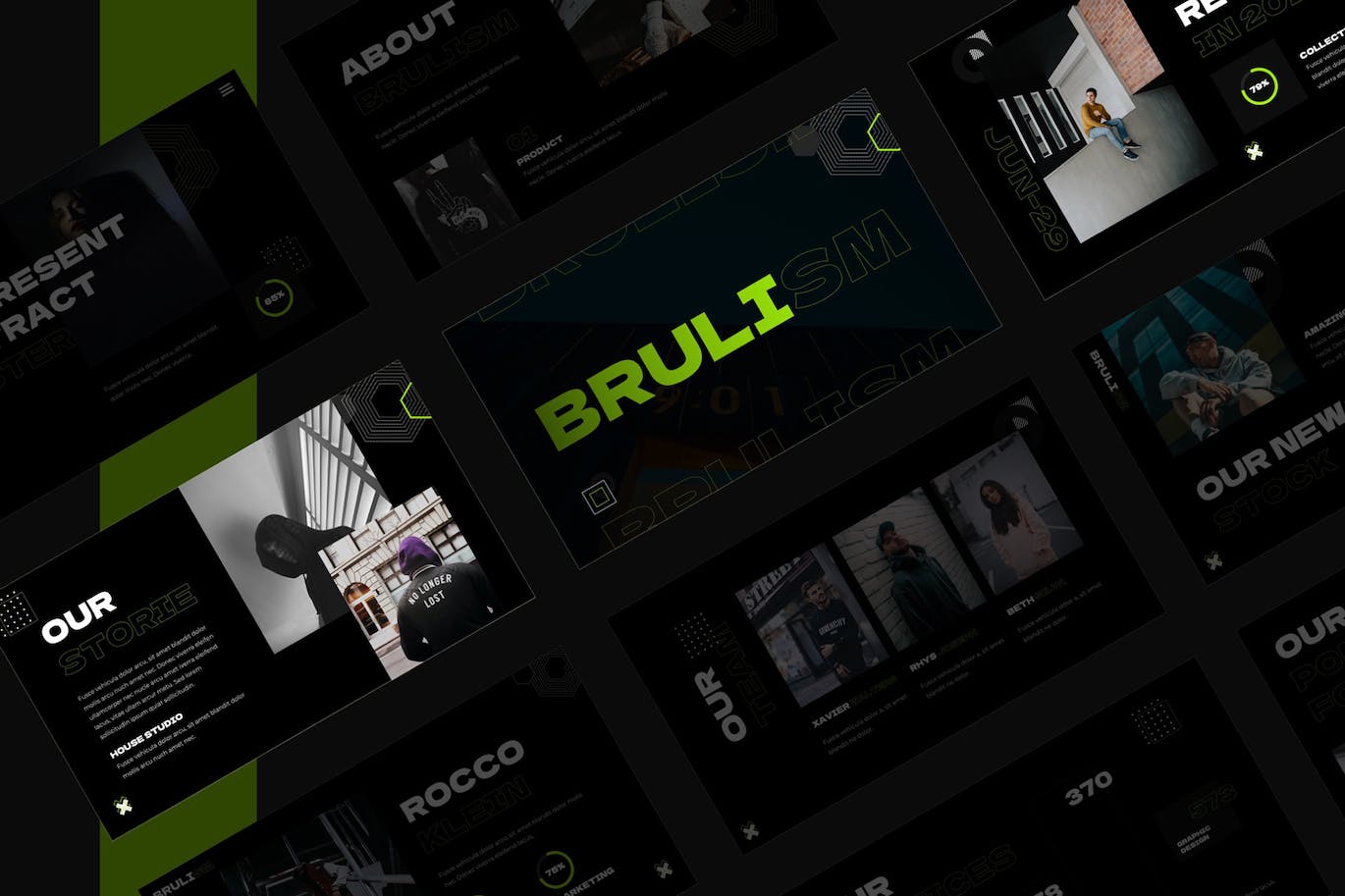 抽象充满活力的PPT模板 BRULISM – Abstract Vibrant Powerpoint Template 幻灯图表 sucaiwan.com