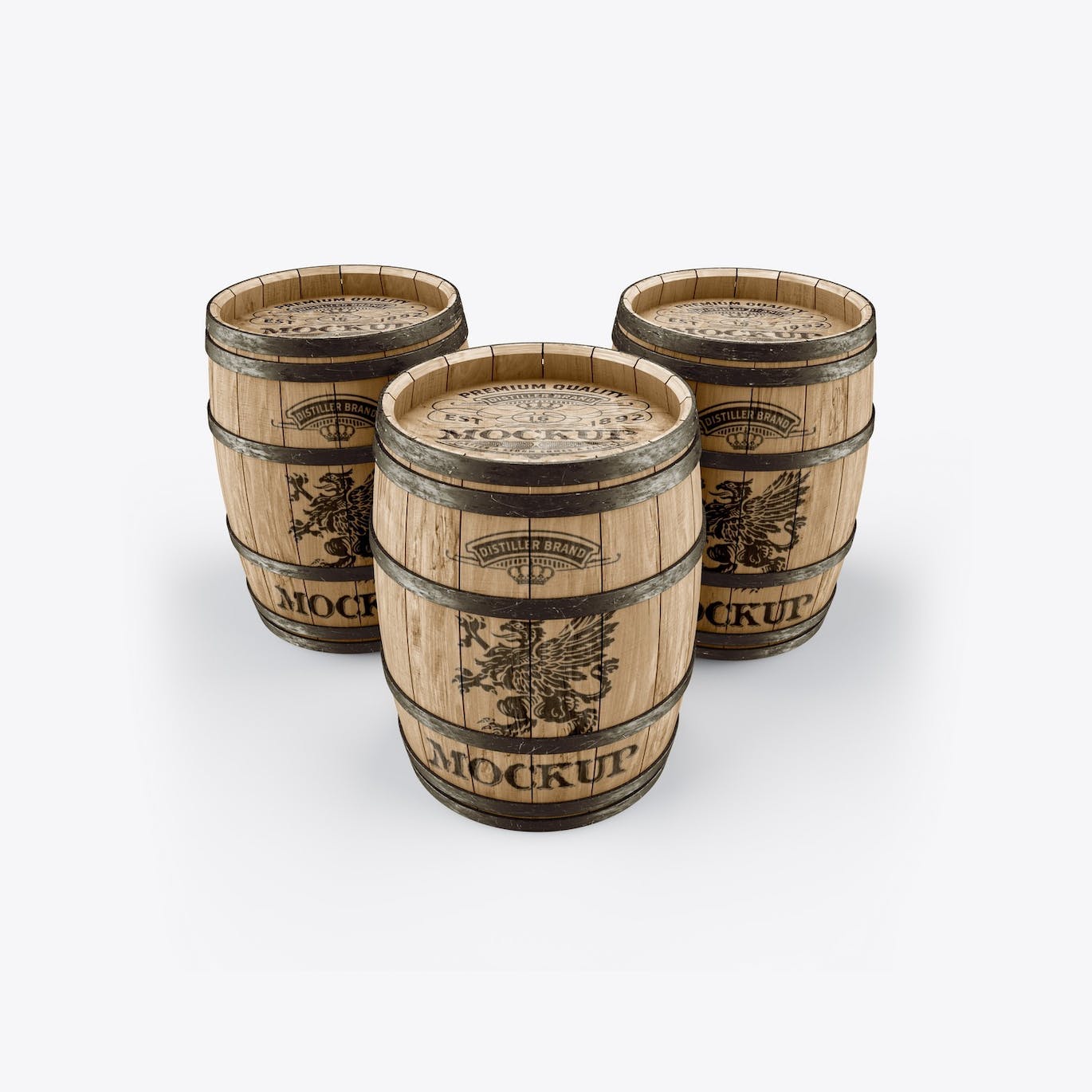 木桶酒桶Logo设计样机 Set Wooden Barrels Mockup 样机素材 sucaiwan.com