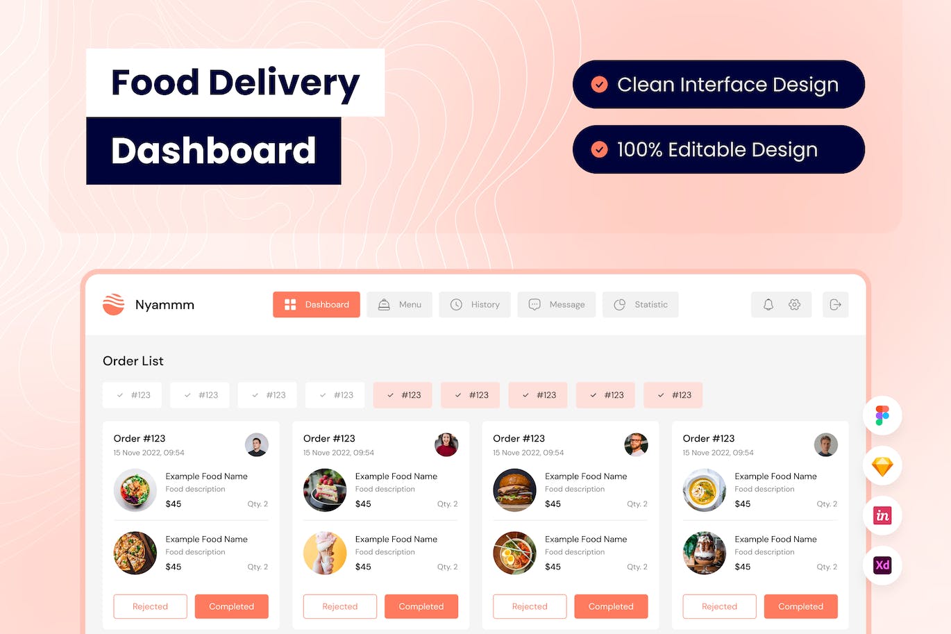 食品列表仪表盘UI设计模板 Food Delivery Dashboard APP UI sucaiwan.com