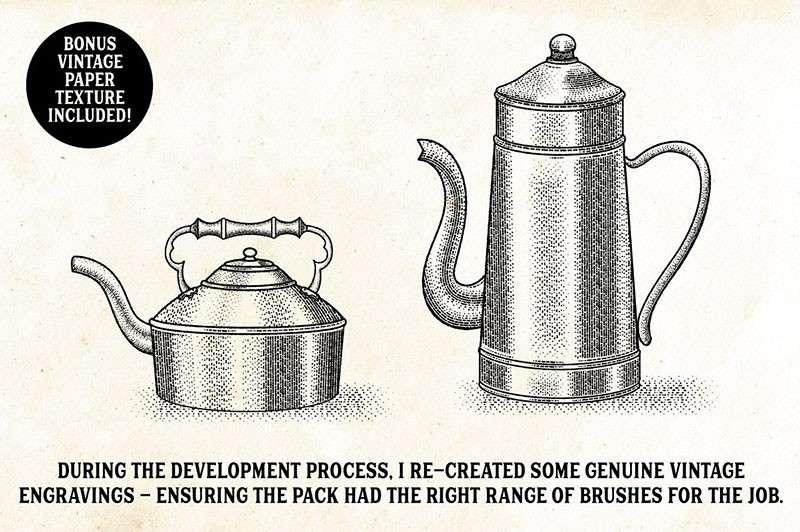 复古轮廓雕刻AI笔刷 笔刷资源 sucaiwan.com
