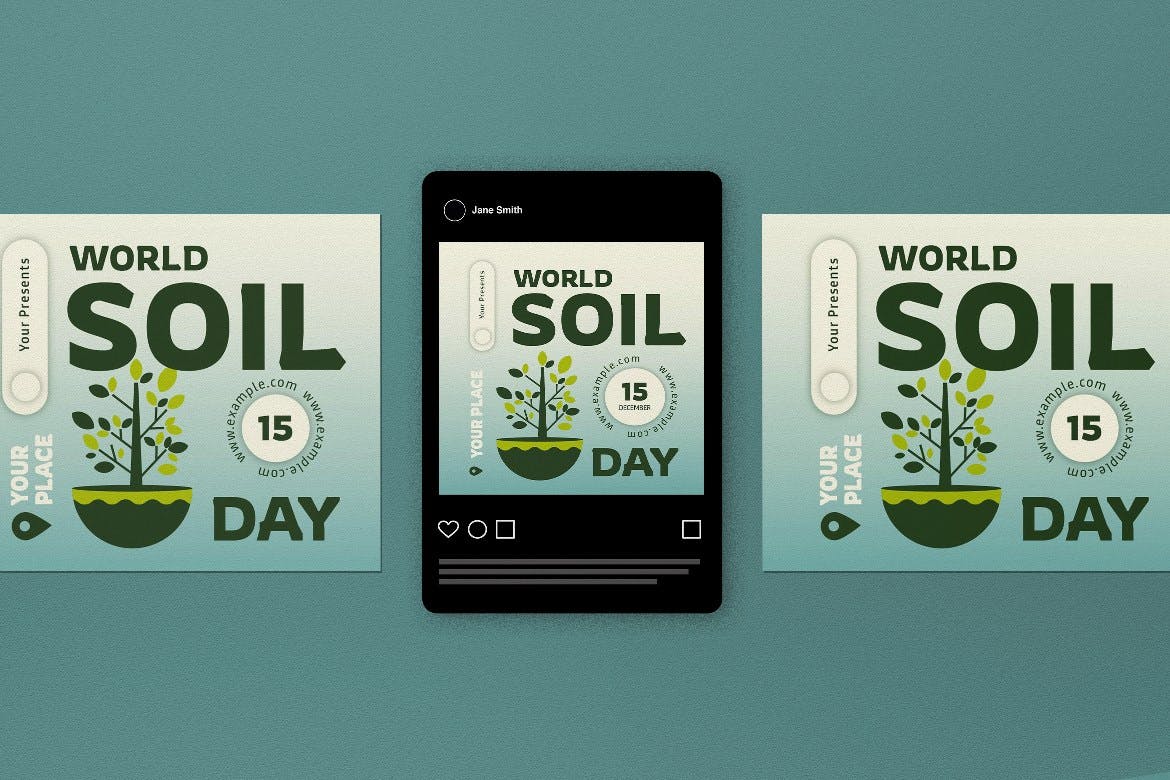蓝色梯度渐变世界土壤日传单海报设计 Blue Gradient World Soil Day Flyer Set 设计素材 sucaiwan.com