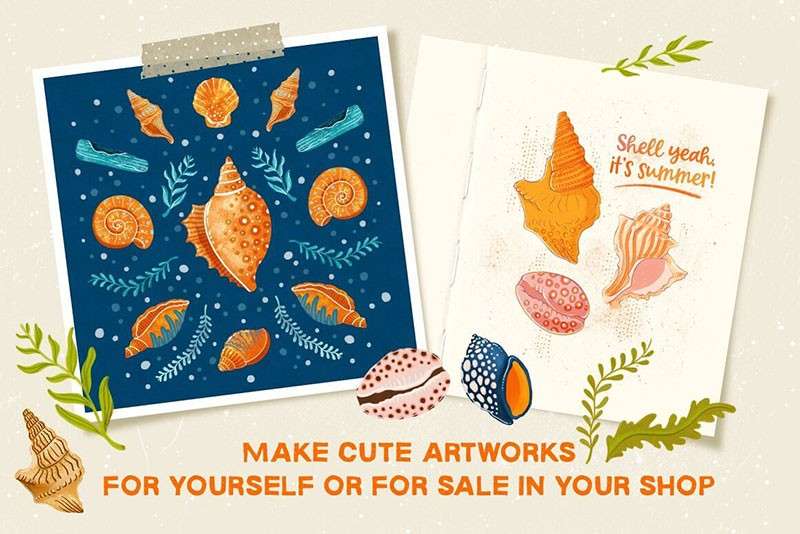 海洋生物卡通线描画Procreate笔刷 笔刷资源 sucaiwan.com