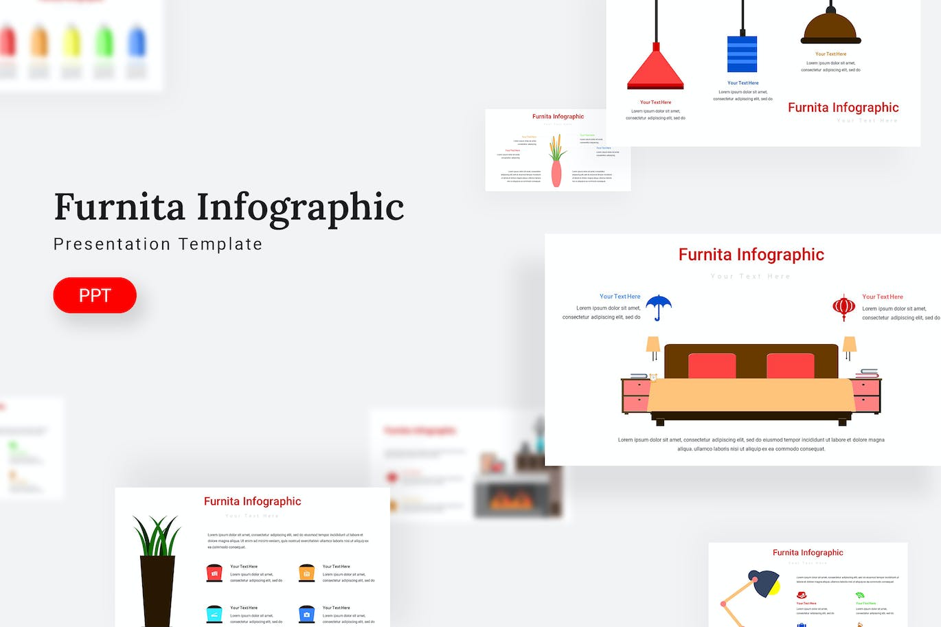 家具元素信息图表PPT幻灯片模板 Furnita Infographic – Powerpoint Template 幻灯图表 sucaiwan.com