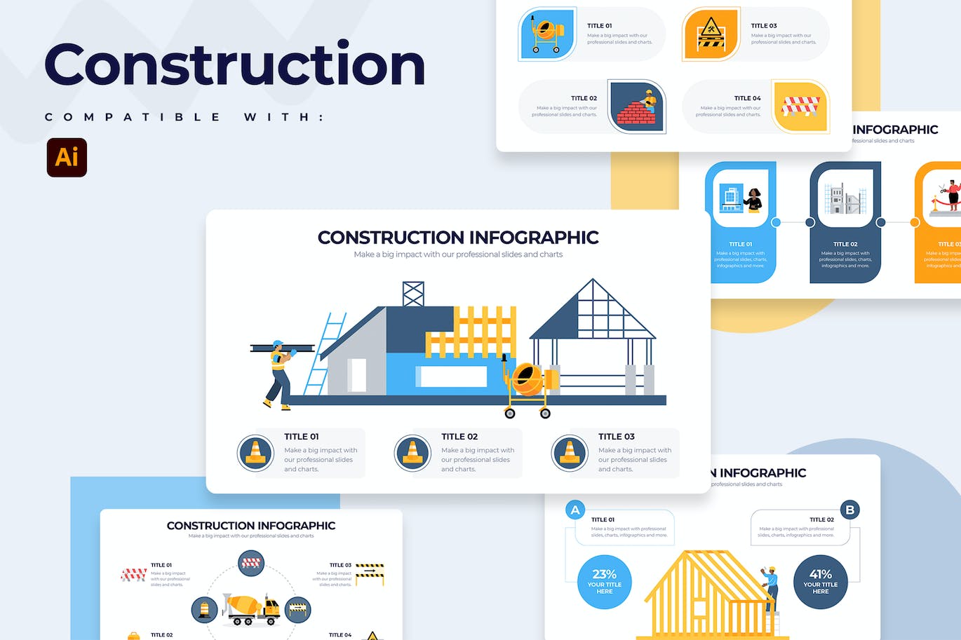 现代建筑信息图表矢量模板 Business Construction Illustrator Infographics 幻灯图表 sucaiwan.com