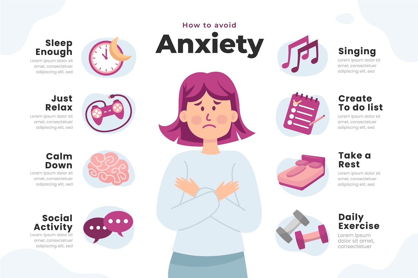 心理健康焦虑信息图表模板 Mental Health Anxiety Infographic 幻灯图表 sucaiwan.com