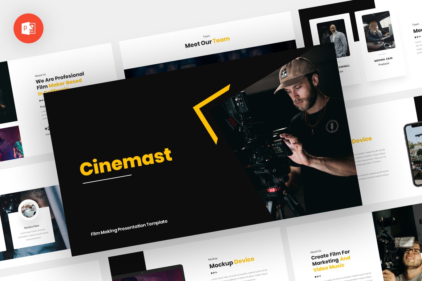 电影影视制作PPT设计模板 Cinemast – Film Making Powerpoint Template 幻灯图表 sucaiwan.com