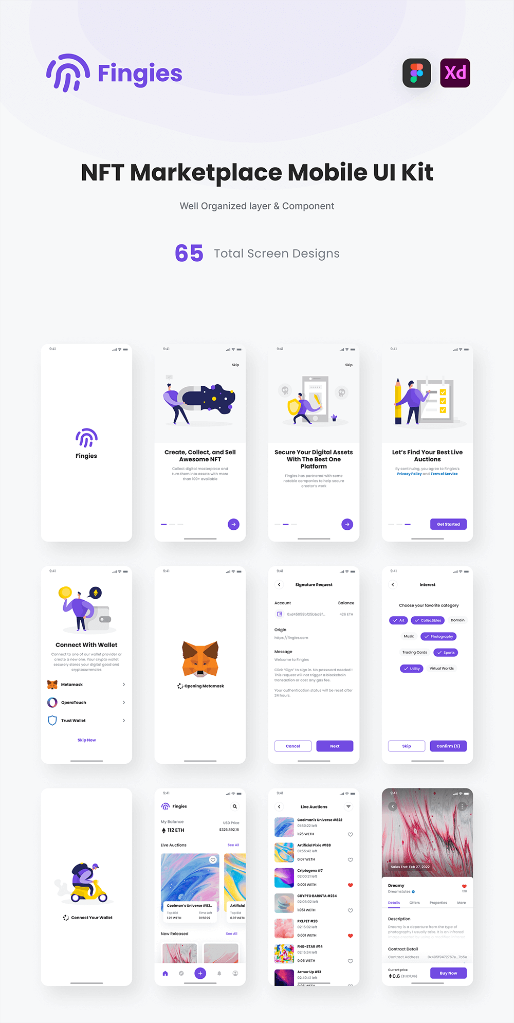 NFT市场移动应用程序 UI 套件 APP UI sucaiwan.com