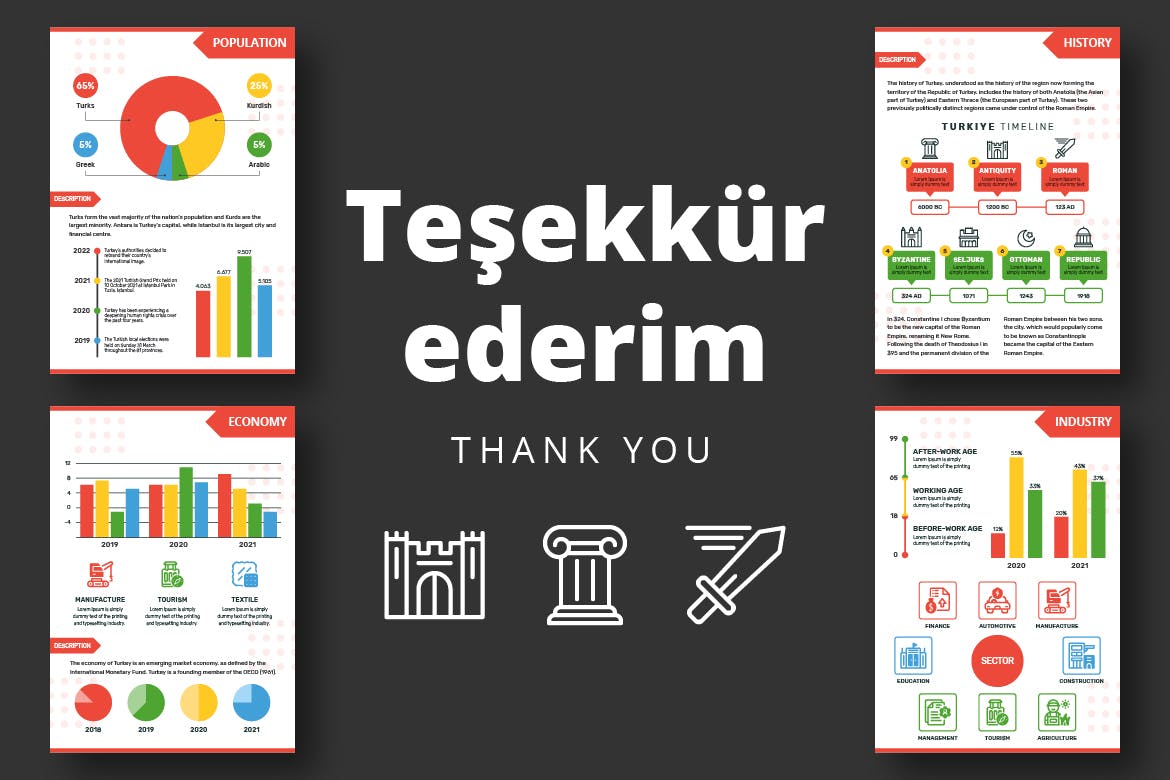 土耳其元素信息图表设计套件 TURKIYE Infographic Template 幻灯图表 sucaiwan.com