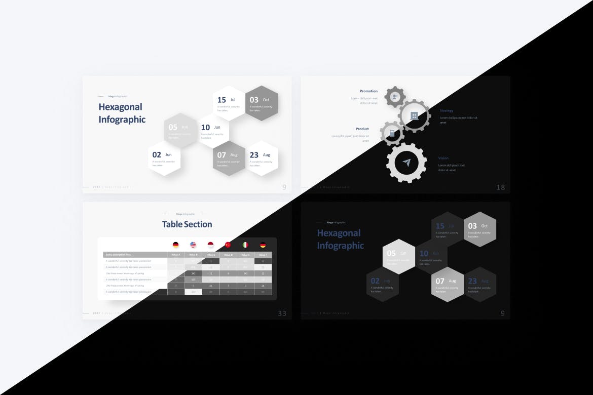六角形、齿轮信息图表PPT设计模板 Hexagonal, Gear & Infographic PowerPoint Template 幻灯图表 第2张-素材湾丨精选海外优质设计素材资源 六角形、齿轮信息图表PPT设计模板 Hexagonal, Gear & Infographic PowerPoint Template 幻灯图表 sucaiwan.com