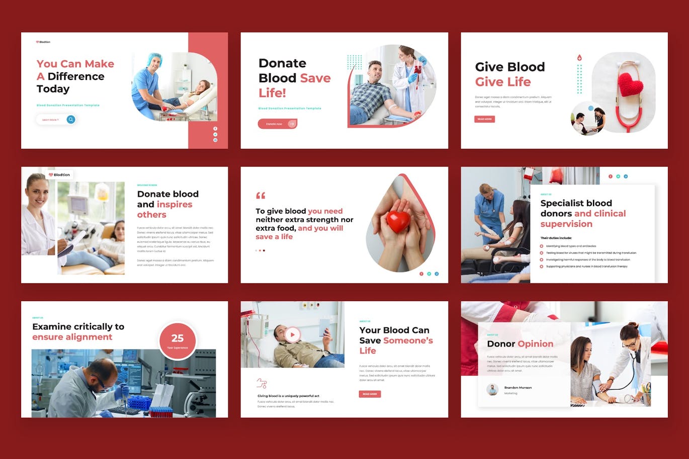 献血活动PPT幻灯片模板下载 BLODTION – Blood Donation Powerpoint Template 幻灯图表 sucaiwan.com