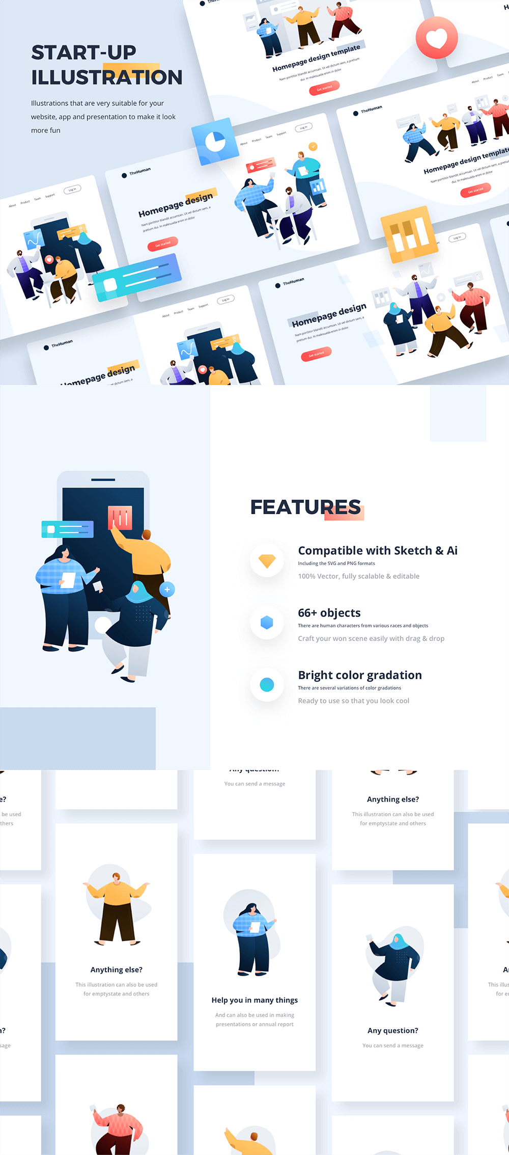 项目启动模块化插画矢量套件 幻灯图表 sucaiwan.com