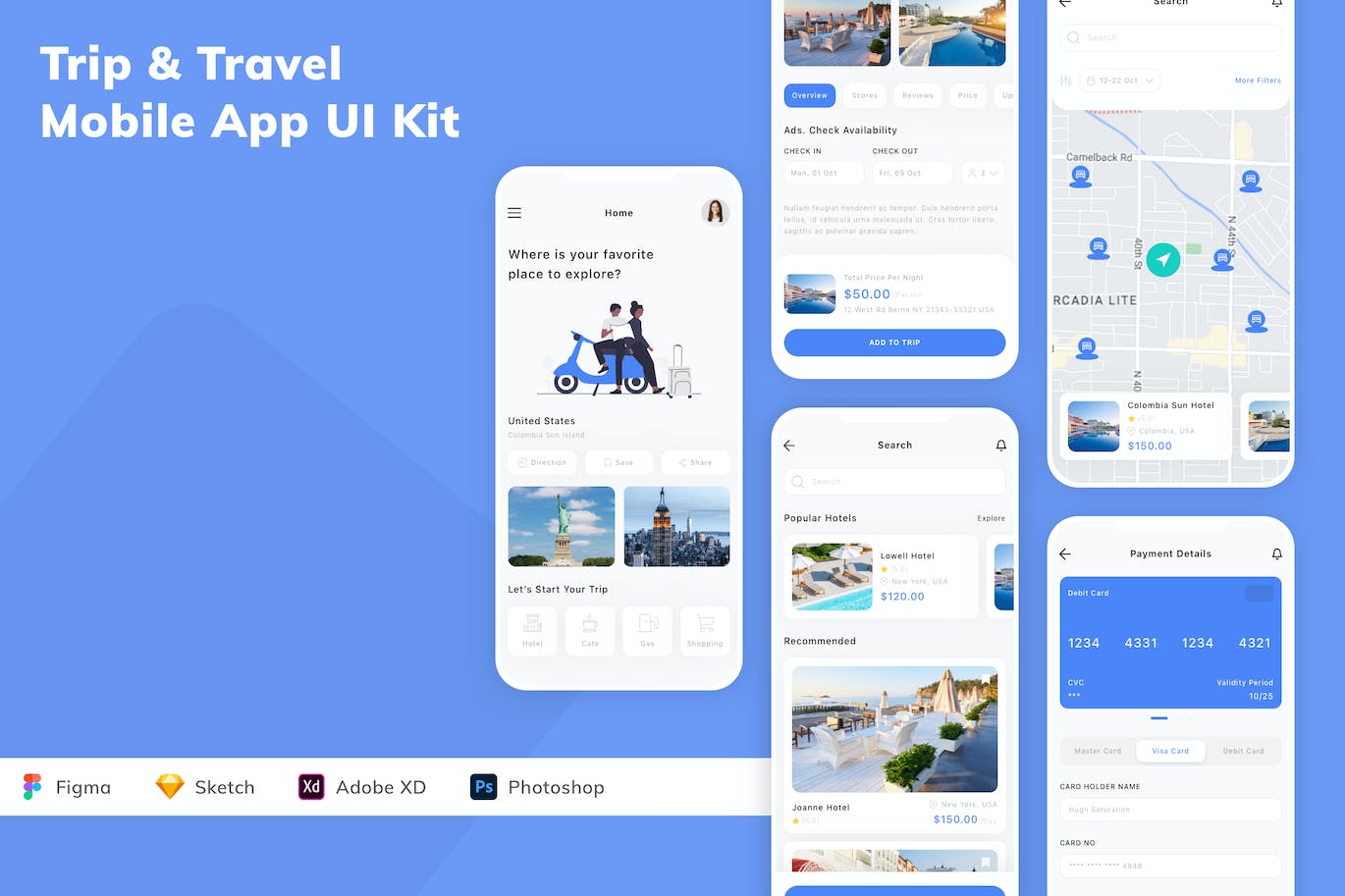 旅游旅行App应用程序UI设计模板套件 Trip & Travel Mobile App UI Kit APP UI sucaiwan.com