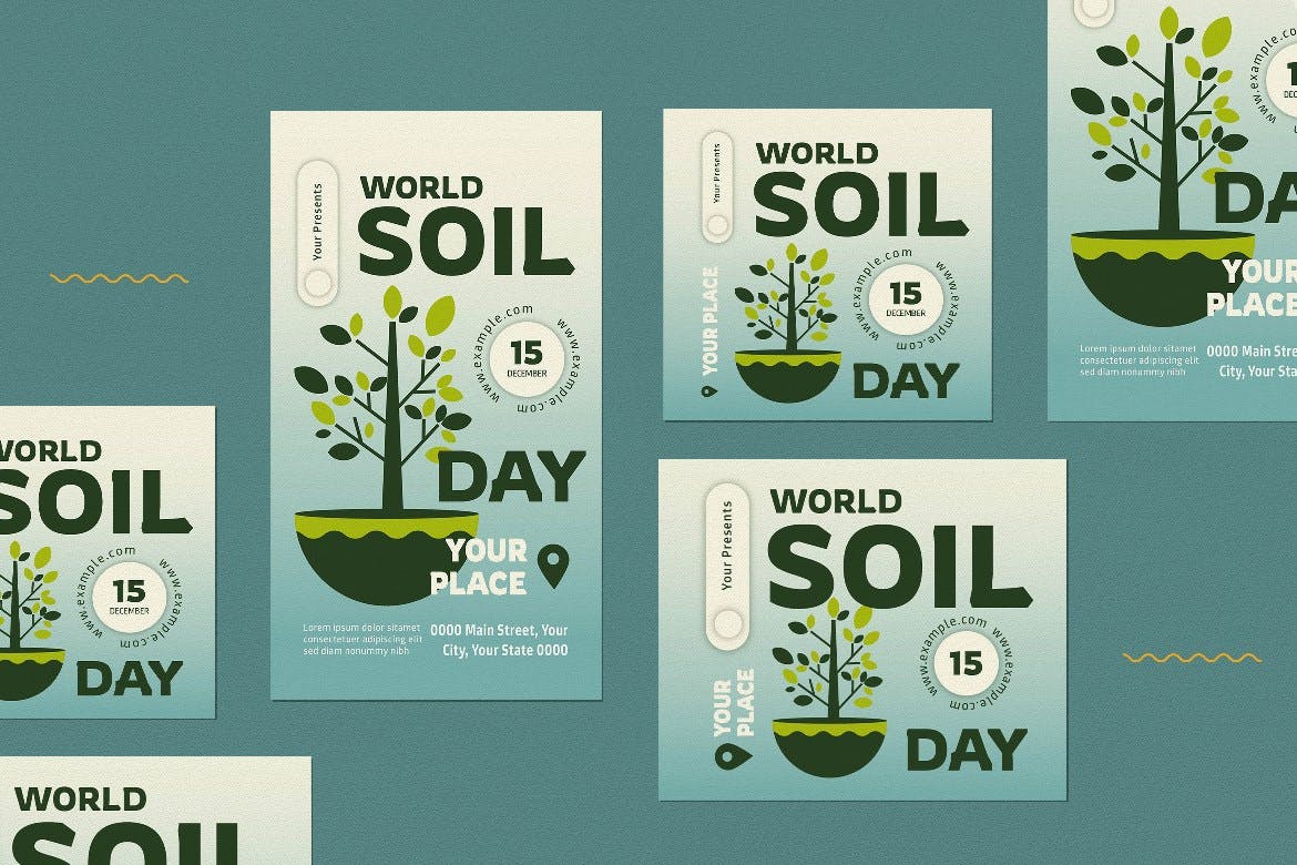 蓝色梯度渐变世界土壤日传单海报设计 Blue Gradient World Soil Day Flyer Set 设计素材 sucaiwan.com